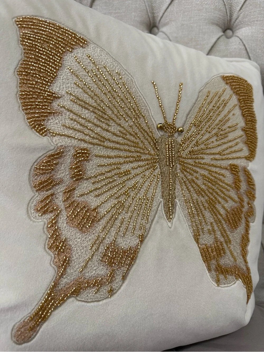 New Z Gallerie Bella Beaded butterfly pillow 20x20 ivory gold